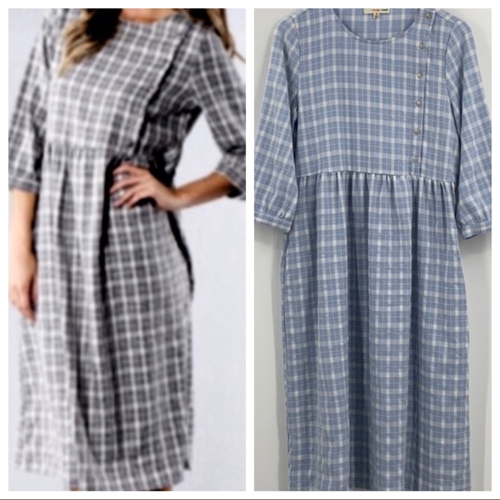 ORANGE CREEK Nursing Friendly Plaid Dress in Blue